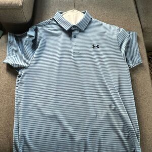 Under armour light blue striped golf polo